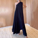 Women Two Piece Set Fashion Solid One Shoulder Halter Backless Multi Styles Top Loose Wide Legs Pants Sets Streetwear